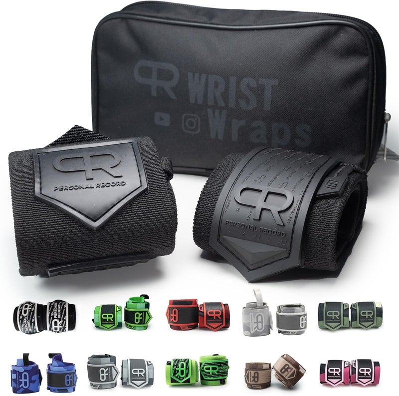 PR Personal Record Heavy Duty Premium Wrist Wraps, More Elasticity, Reinforced Stitching, Extra Wide Strap, Strong Thumb Loop, Larry Wheels Weightlifting Wraps - Image 1